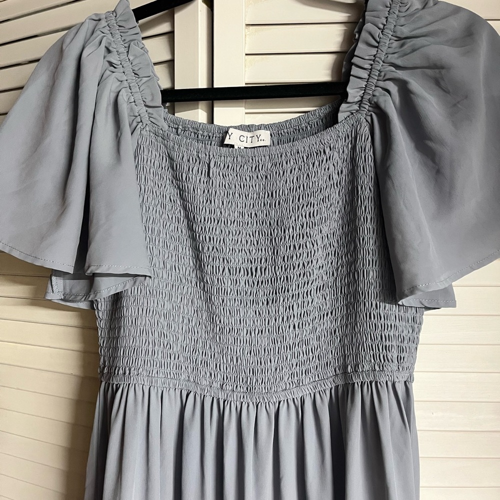 Ivy City Co Pale Blue Gray Smocked Maxi Dress - Picture 4 of 8